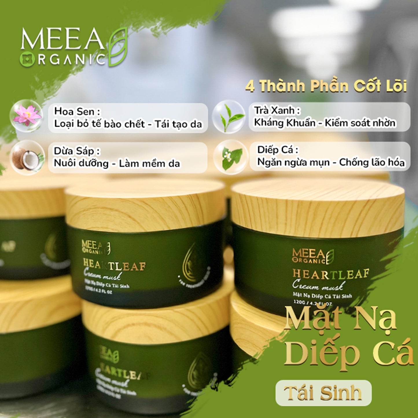 Meea Organic Heartleaf Green Mask - Mặt nạ diếp cá